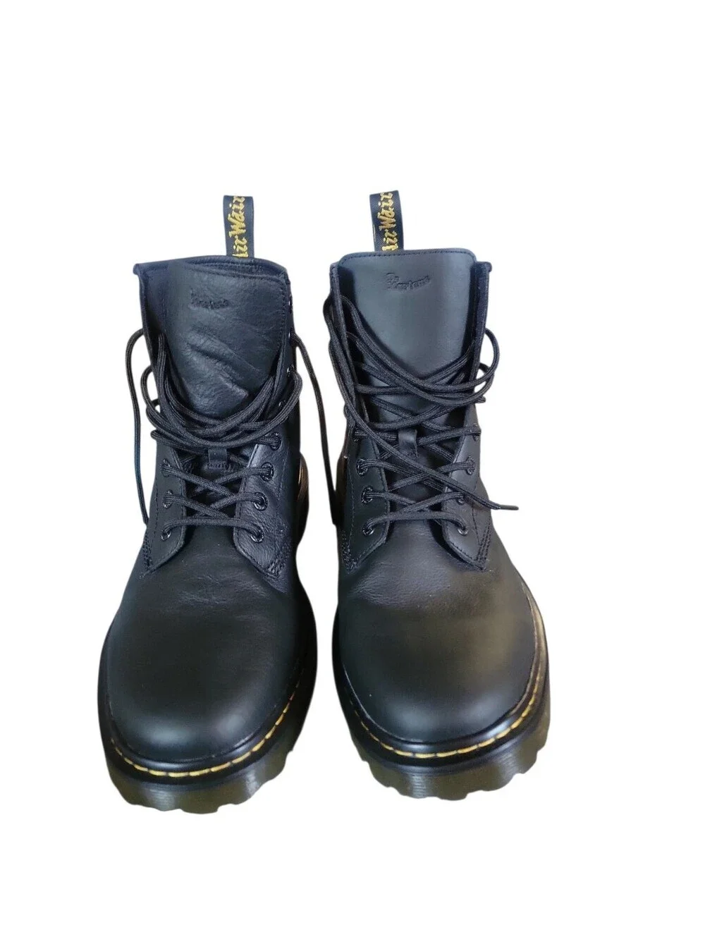 Dr. Martens 1460 Black Leather Lace-Up Boots with Yellow Stitching AirWair Loop